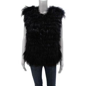 Ashley B Womens Black Faux Fur Sleeveless Vest Hook & Loop Size M